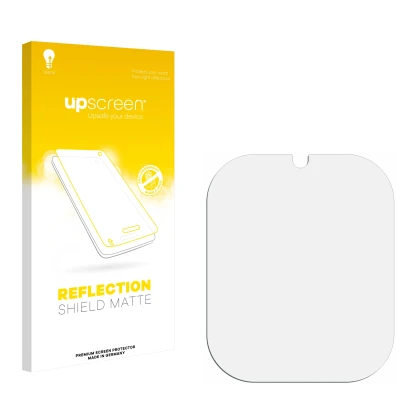 Parte frontal de un envase de producto con el logotipo de la marca upscreen. Al lado está el protector de pantalla correspondi