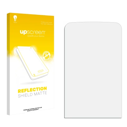Parte frontal de un envase de producto con el logotipo de la marca upscreen. Al lado está el protector de pantalla correspondi