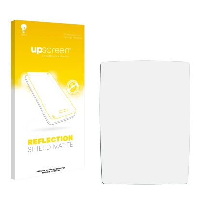 Parte frontal de un envase de producto con el logotipo de la marca upscreen. Al lado está el protector de pantalla correspondi