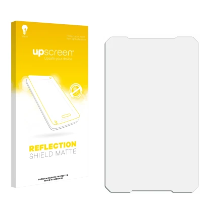 Parte frontal de un envase de producto con el logotipo de la marca upscreen. Al lado está el protector de pantalla correspondi