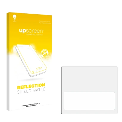 Parte frontal de un envase de producto con el logotipo de la marca upscreen. Al lado está el protector de pantalla correspondi