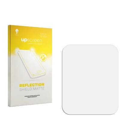 Parte frontal de un envase de producto con el logotipo de la marca upscreen. Al lado está el protector de pantalla correspondi