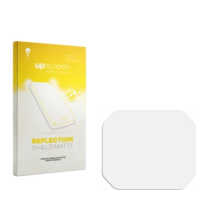 Parte frontal de un envase de producto con el logotipo de la marca upscreen. Al lado está el protector de pantalla correspondi