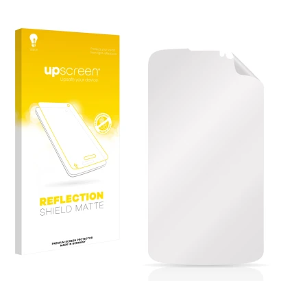 Parte frontal de un envase de producto con el logotipo de la marca upscreen. Al lado está el protector de pantalla correspondi