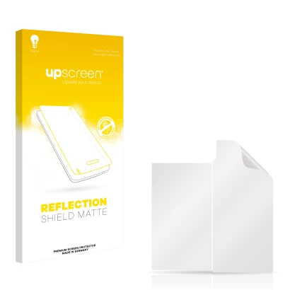 Parte frontal de un envase de producto con el logotipo de la marca upscreen. Al lado está el protector de pantalla correspondi