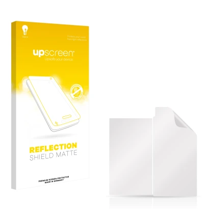 Parte frontal de un envase de producto con el logotipo de la marca upscreen. Al lado está el protector de pantalla correspondi
