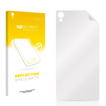 Parte frontal de un envase de producto con el logotipo de la marca upscreen. Al lado está el protector de pantalla correspondi
