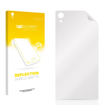 Parte frontal de un envase de producto con el logotipo de la marca upscreen. Al lado está el protector de pantalla correspondi