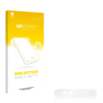 Parte frontal de un envase de producto con el logotipo de la marca upscreen. Al lado está el protector de pantalla correspondi
