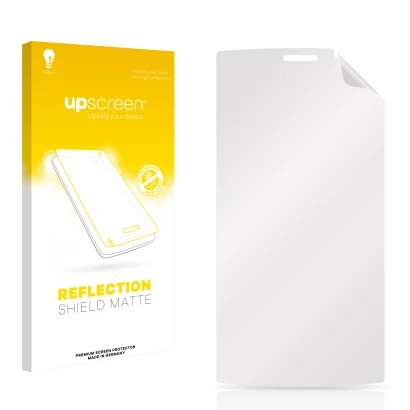 Parte frontal de un envase de producto con el logotipo de la marca upscreen. Al lado está el protector de pantalla correspondi