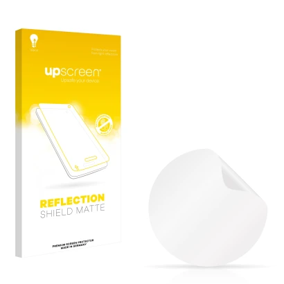 Parte frontal de un envase de producto con el logotipo de la marca upscreen. Al lado está el protector de pantalla correspondi
