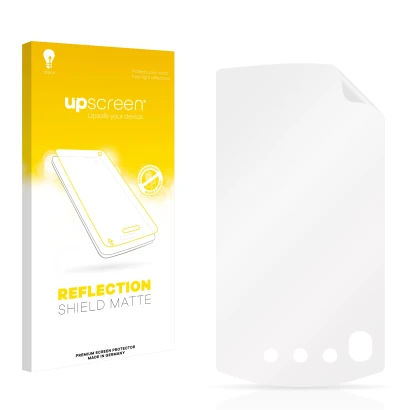 Parte frontal de un envase de producto con el logotipo de la marca upscreen. Al lado está el protector de pantalla correspondi