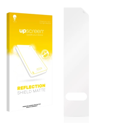 Parte frontal de un envase de producto con el logotipo de la marca upscreen. Al lado está el protector de pantalla correspondi