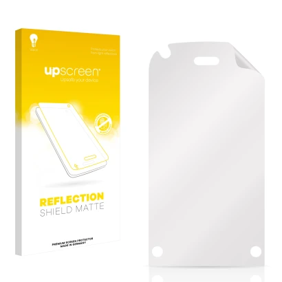 Parte frontal de un envase de producto con el logotipo de la marca upscreen. Al lado está el protector de pantalla correspondi