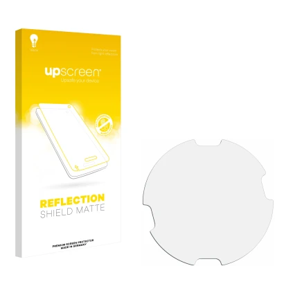 Parte frontal de un envase de producto con el logotipo de la marca upscreen. Al lado está el protector de pantalla correspondi