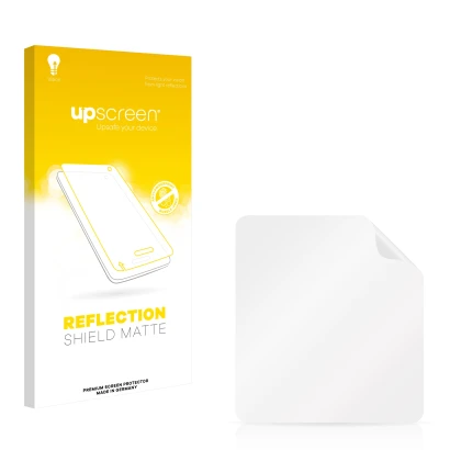 Parte frontal de un envase de producto con el logotipo de la marca upscreen. Al lado está el protector de pantalla correspondi