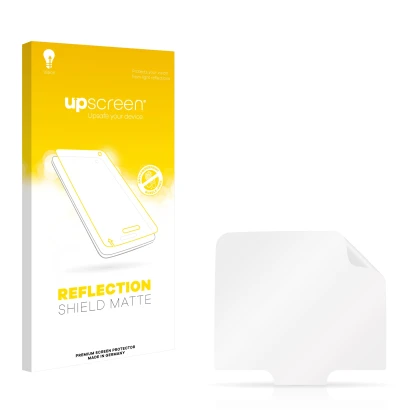 Parte frontal de un envase de producto con el logotipo de la marca upscreen. Al lado está el protector de pantalla correspondi