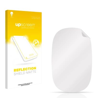 Parte frontal de un envase de producto con el logotipo de la marca upscreen. Al lado está el protector de pantalla correspondi
