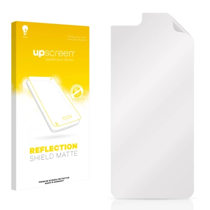Parte frontal de un envase de producto con el logotipo de la marca upscreen. Al lado está el protector de pantalla correspondi
