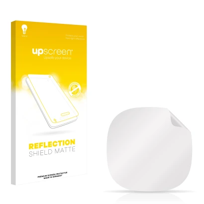 Parte frontal de un envase de producto con el logotipo de la marca upscreen. Al lado está el protector de pantalla correspondi