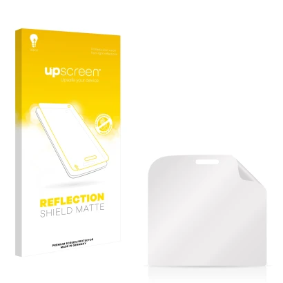 Parte frontal de un envase de producto con el logotipo de la marca upscreen. Al lado está el protector de pantalla correspondi