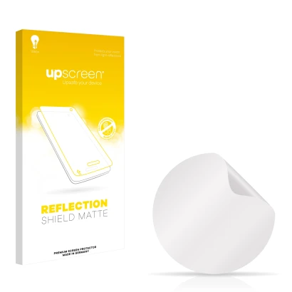 Parte frontal de un envase de producto con el logotipo de la marca upscreen. Al lado está el protector de pantalla correspondi