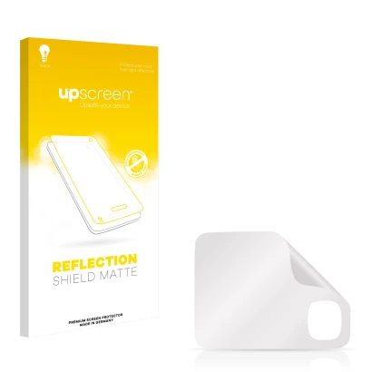 Parte frontal de un envase de producto con el logotipo de la marca upscreen. Al lado está el protector de pantalla correspondi
