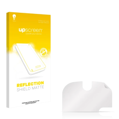Parte frontal de un envase de producto con el logotipo de la marca upscreen. Al lado está el protector de pantalla correspondi
