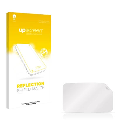 Parte frontal de un envase de producto con el logotipo de la marca upscreen. Al lado está el protector de pantalla correspondi