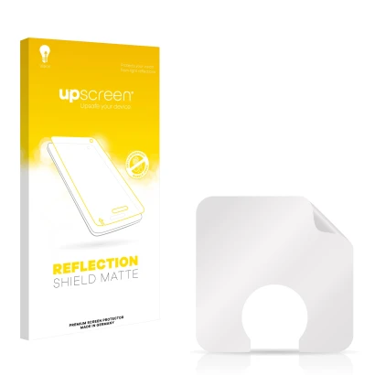 Parte frontal de un envase de producto con el logotipo de la marca upscreen. Al lado está el protector de pantalla correspondi