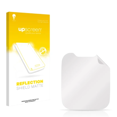 Parte frontal de un envase de producto con el logotipo de la marca upscreen. Al lado está el protector de pantalla correspondi