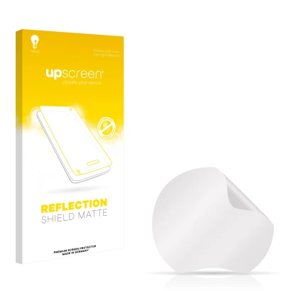 Parte frontal de un envase de producto con el logotipo de la marca upscreen. Al lado está el protector de pantalla correspondi