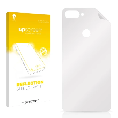 Parte frontal de un envase de producto con el logotipo de la marca upscreen. Al lado está el protector de pantalla correspondi