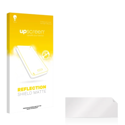 Parte frontal de un envase de producto con el logotipo de la marca upscreen. Al lado está el protector de pantalla correspondi