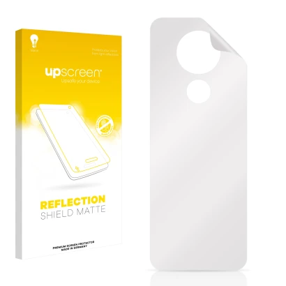 Parte frontal de un envase de producto con el logotipo de la marca upscreen. Al lado está el protector de pantalla correspondi