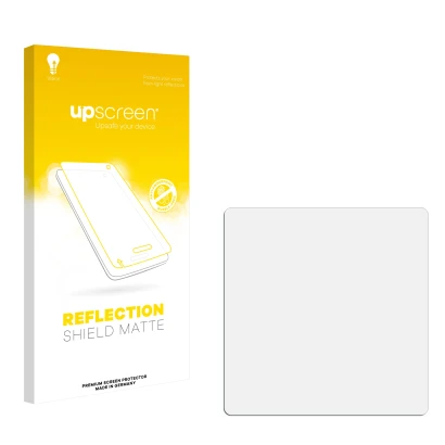 Parte frontal de un envase de producto con el logotipo de la marca upscreen. Al lado está el protector de pantalla correspondi