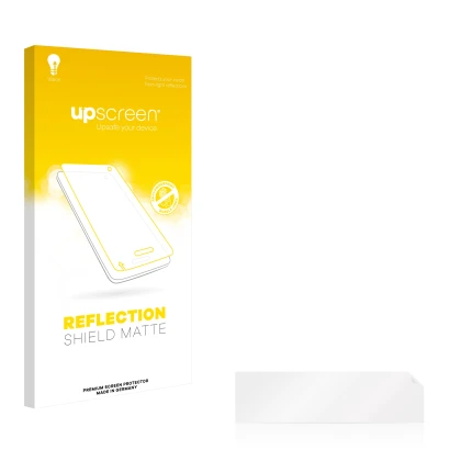 Parte frontal de un envase de producto con el logotipo de la marca upscreen. Al lado está el protector de pantalla correspondi