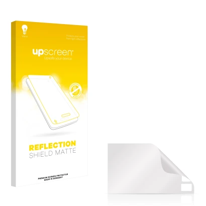 Parte frontal de un envase de producto con el logotipo de la marca upscreen. Al lado está el protector de pantalla correspondi
