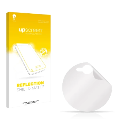 Parte frontal de un envase de producto con el logotipo de la marca upscreen. Al lado está el protector de pantalla correspondi