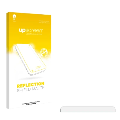 Parte frontal de un envase de producto con el logotipo de la marca upscreen. Al lado está el protector de pantalla correspondi