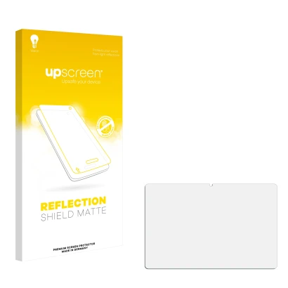 Parte frontal de un envase de producto con el logotipo de la marca upscreen. Al lado está el protector de pantalla correspondi