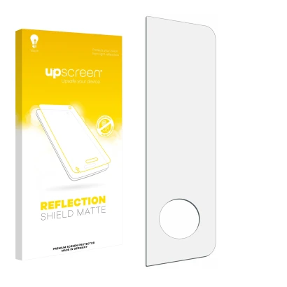 Parte frontal de un envase de producto con el logotipo de la marca upscreen. Al lado está el protector de pantalla correspondi