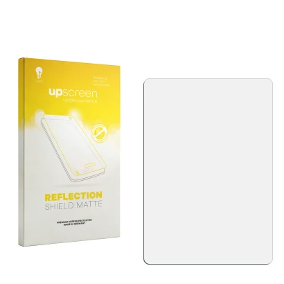 Parte frontal de un envase de producto con el logotipo de la marca upscreen. Al lado está el protector de pantalla correspondi