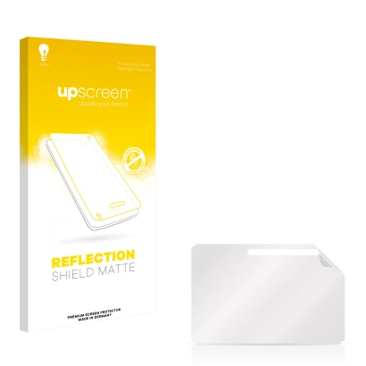 Parte frontal de un envase de producto con el logotipo de la marca upscreen. Al lado está el protector de pantalla correspondi