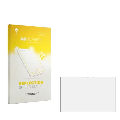 Parte frontal de un envase de producto con el logotipo de la marca upscreen. Al lado está el protector de pantalla correspondi