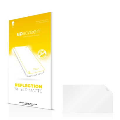 Parte frontal de un envase de producto con el logotipo de la marca upscreen. Al lado está el protector de pantalla correspondi