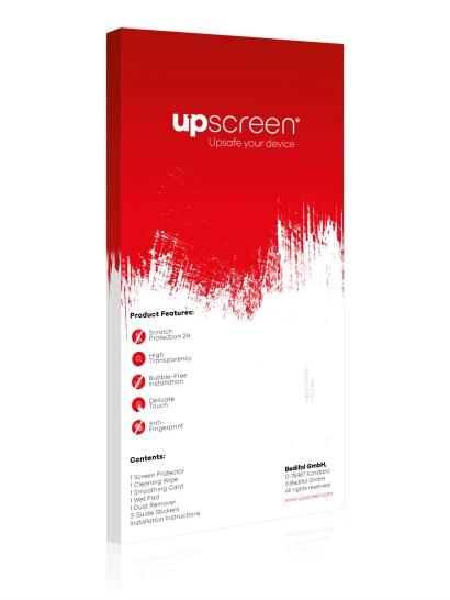 Parte trasera de un envase de producto con el logotipo de la marca upscreen
