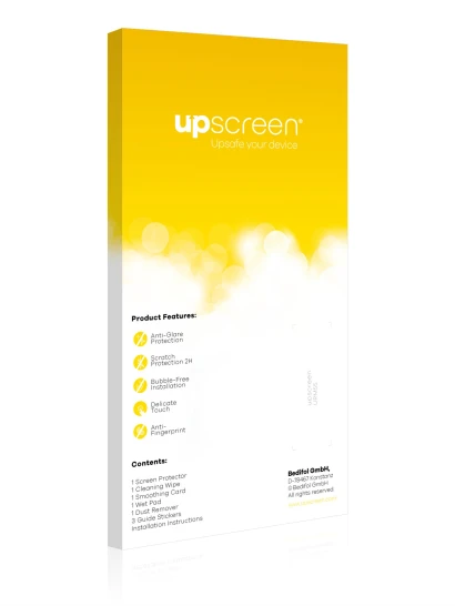 Parte trasera de un envase de producto con el logotipo de la marca upscreen