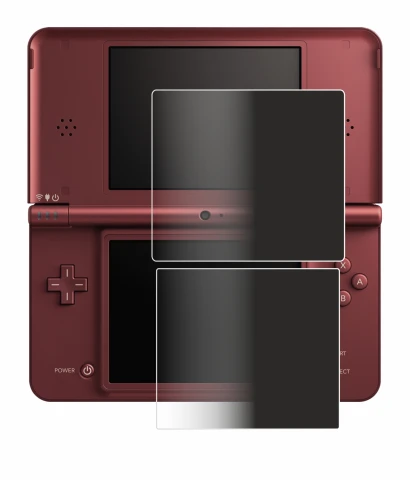 Imagen del dispositivo Nintendo DSi XL con una amplia variedad de protectores de pantalla.