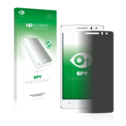 Parte frontal de un envase de producto con el logotipo de la marca upscreen. Al lado se muestra el dispositivo THL 2015 con su